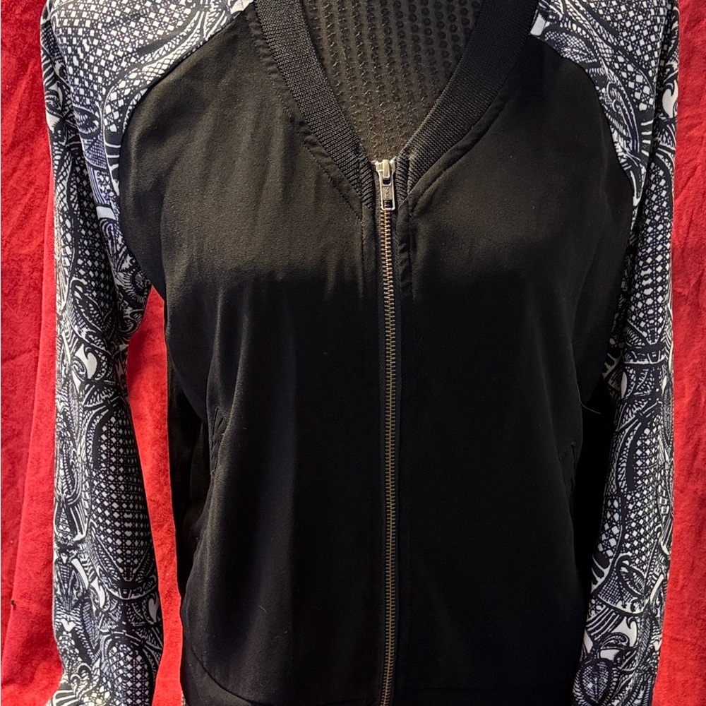 Gentle Fawn Black Bomber Jacket with White Patterned Sleeves